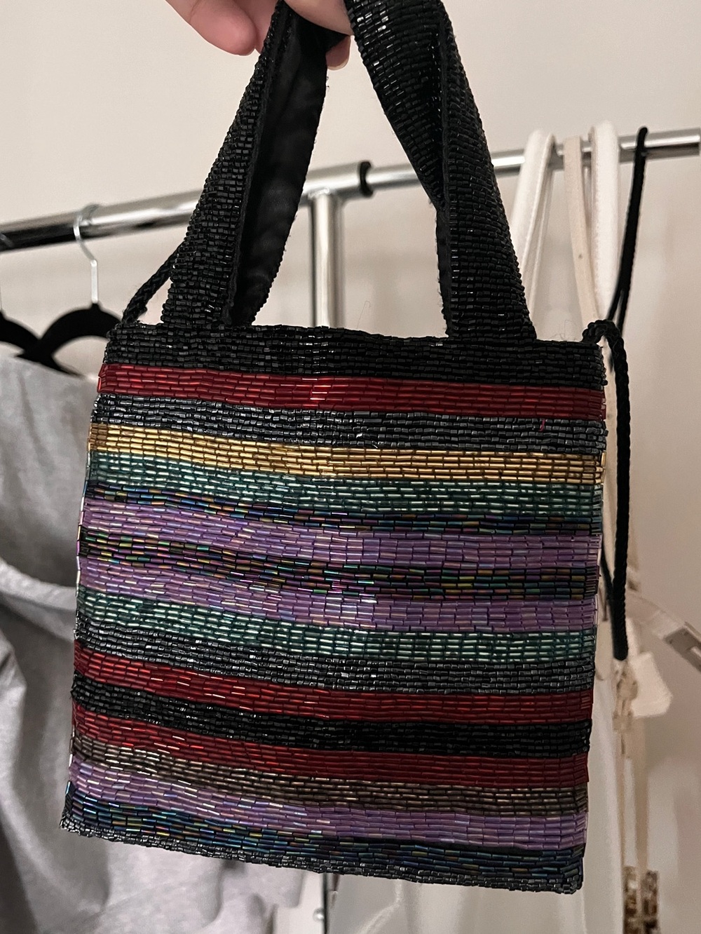 Amazing Valerie Stevens Black Multicolor Beaded Mini Bag